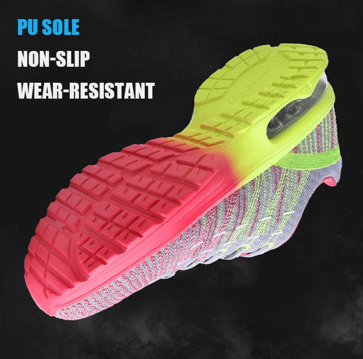 View of Stylish Bright Mesh Women's Sneakers showing non-slip, wear-resistant PU sole with vibrant colors for sports.